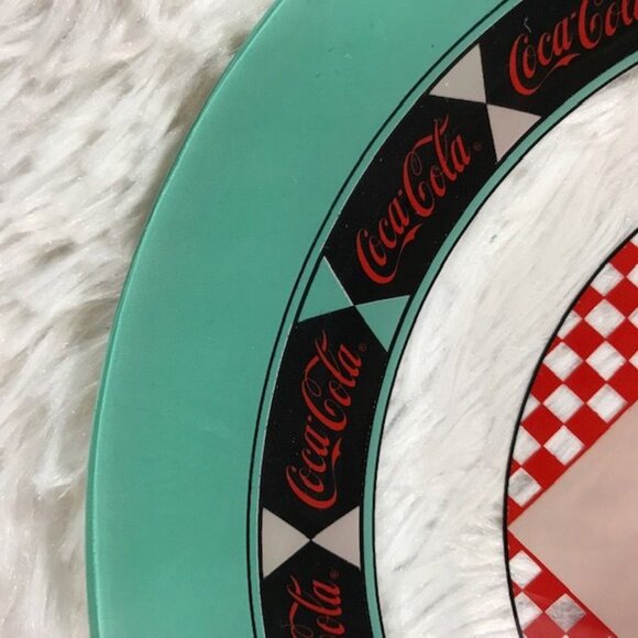 Set of 2 Vintage Coca-Cola Aqua Border Red Checker Coke Bottle Appetizer Plates - Picture 4 of 10